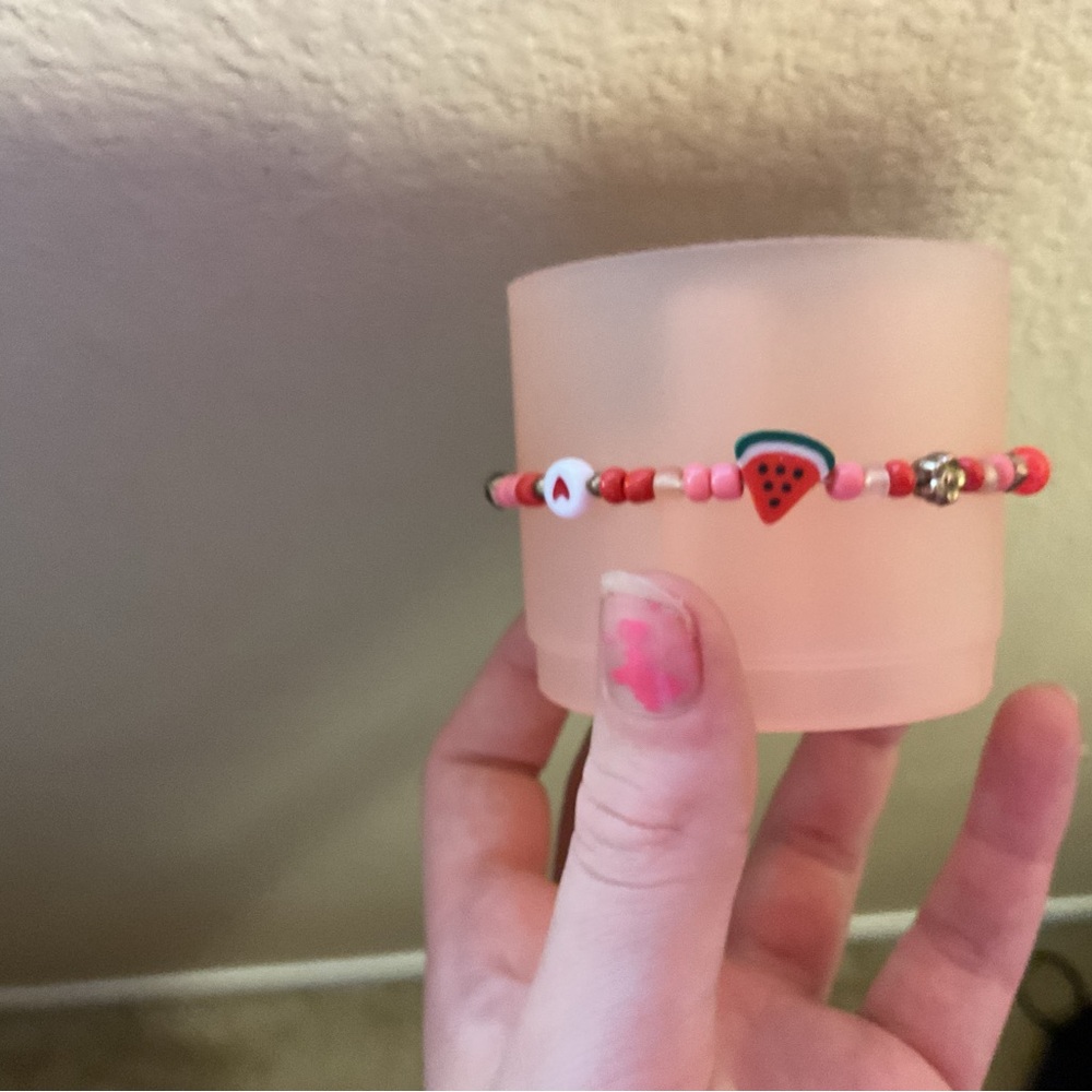 Pink Beaded Bracelet with Watermelon Charm